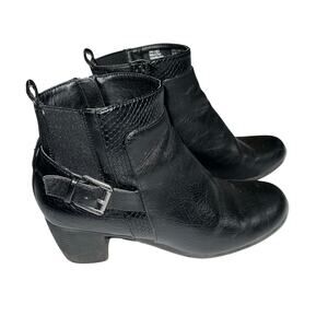 Croft and Barrow Womens Ankle Boots Faux Leather Black Block High Heel Size 8